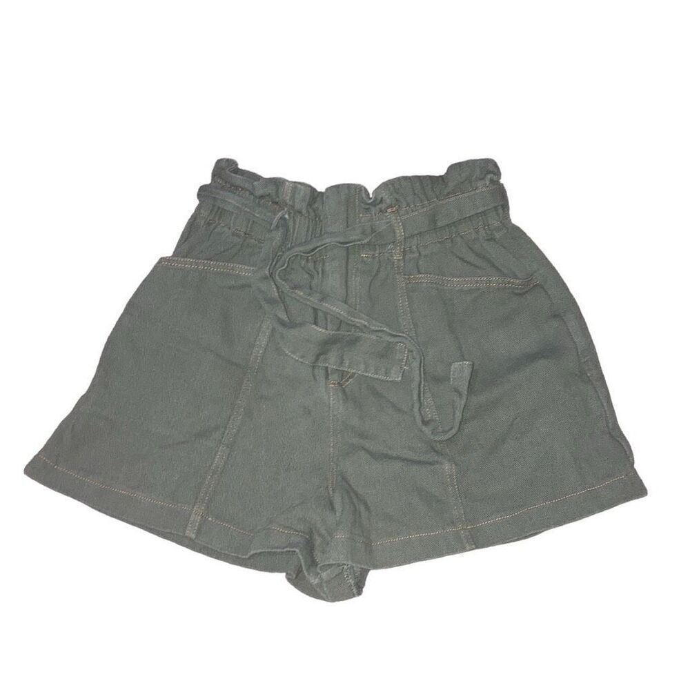 All in Favor Size Small Green High Waisted Belted Paper Bag Mom Cotton Shorts